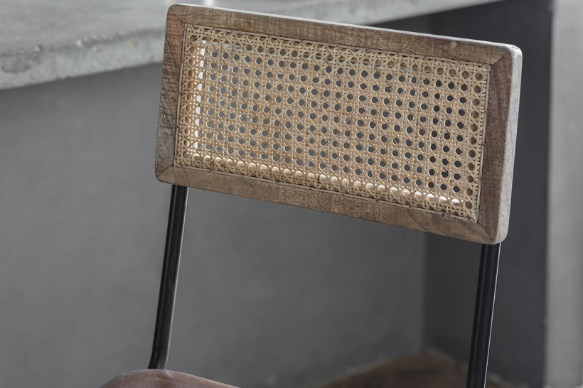 Iswa Leather & Cane Counter Chair - Stable Home Garden