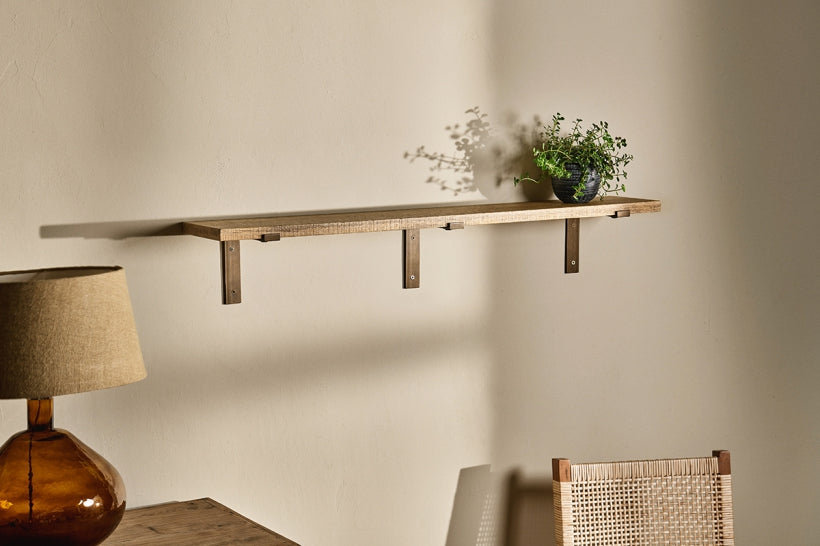Japhali Mango Wood And Iron Shelf - Long - Stable Home Garden