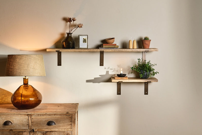 Japhali Mango Wood And Iron Shelf - Long - Stable Home Garden