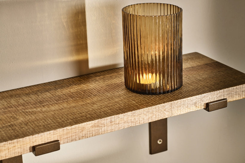 Japhali Mango Wood And Iron Shelf - Long - Stable Home Garden