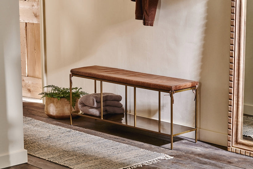 Mahi Iron &amp; Leather bench