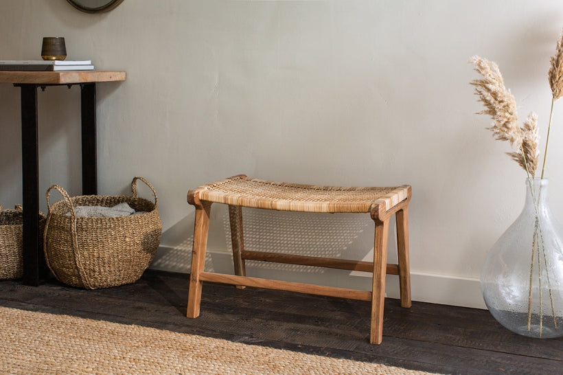 Madrisana Acacia & Rattan Footstool - Stable Home Garden