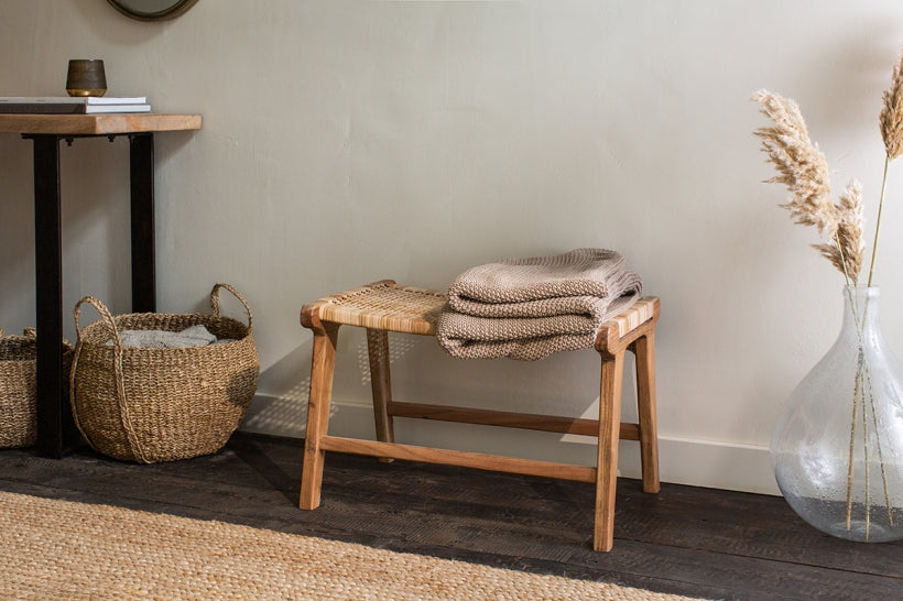 Madrisana Acacia & Rattan Footstool - Stable Home Garden
