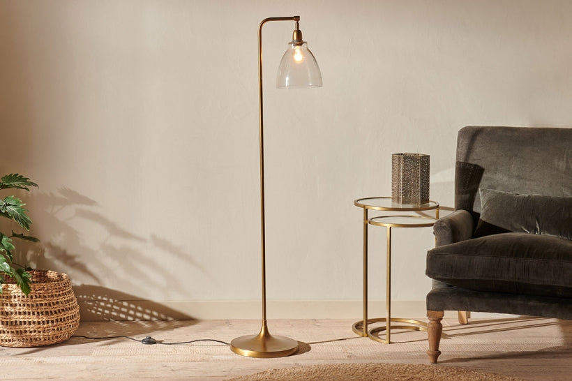 Muturi Glass Floor Lamp - Antique Brass - Stable Home Garden