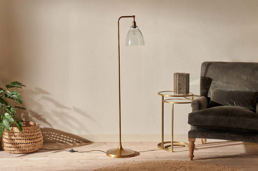 Muturi Glass Floor Lamp - Antique Brass - Stable Home Garden