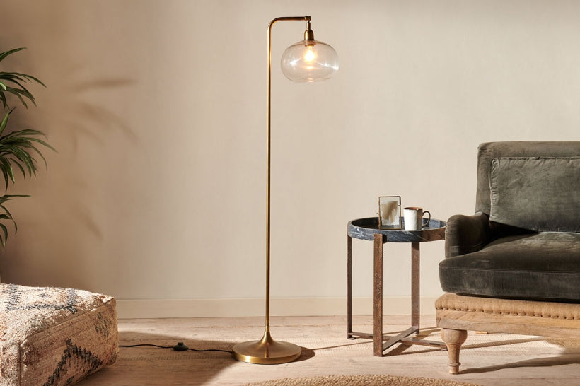 Mulia Glass Floor Lamp - Antique Brass - Stable Home Garden