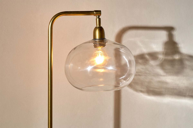 Mulia Glass Floor Lamp - Antique Brass - Stable Home Garden