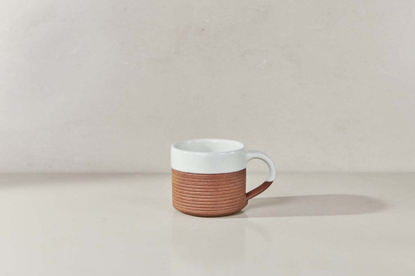 Mali Ribbed Coffee Mug - White Set of 2