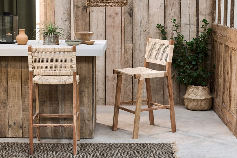 Madrisana Acacia & Rattan Bar Stool - Stable Home Garden
