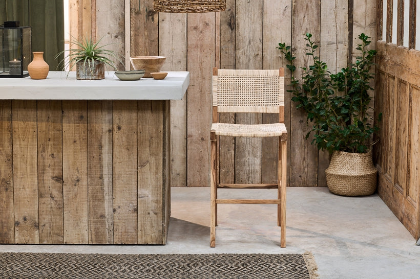 Madrisana Acacia & Rattan Bar Stool - Stable Home Garden
