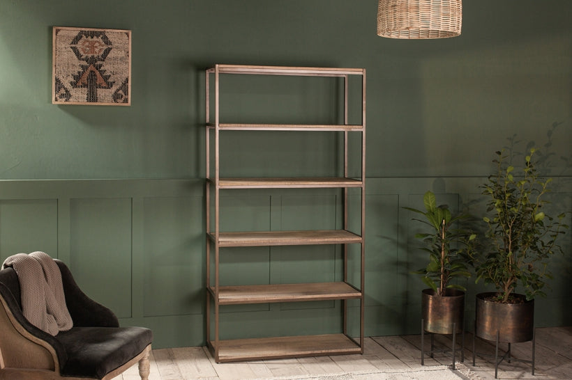 Marjori Mango Wood And Iron Standing Shelves - Wide - Stable Home Garden
