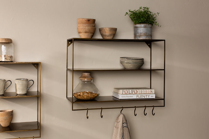 Meghana Iron Shelf With Hooks - Wide - Stable Home Garden