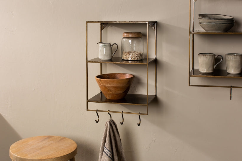 Meghana Iron Shelf With Hooks - Narrow