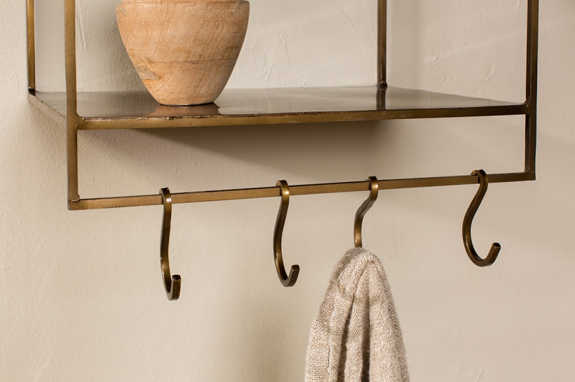 Meghana Iron Shelf With Hooks - Narrow