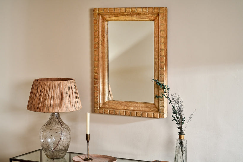 Nalda Reclaimed Wood Carved Mirror - Small - Stable Home Garden