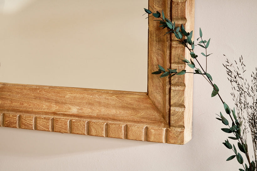 Nalda Reclaimed Wood Carved Mirror - Small - Stable Home Garden