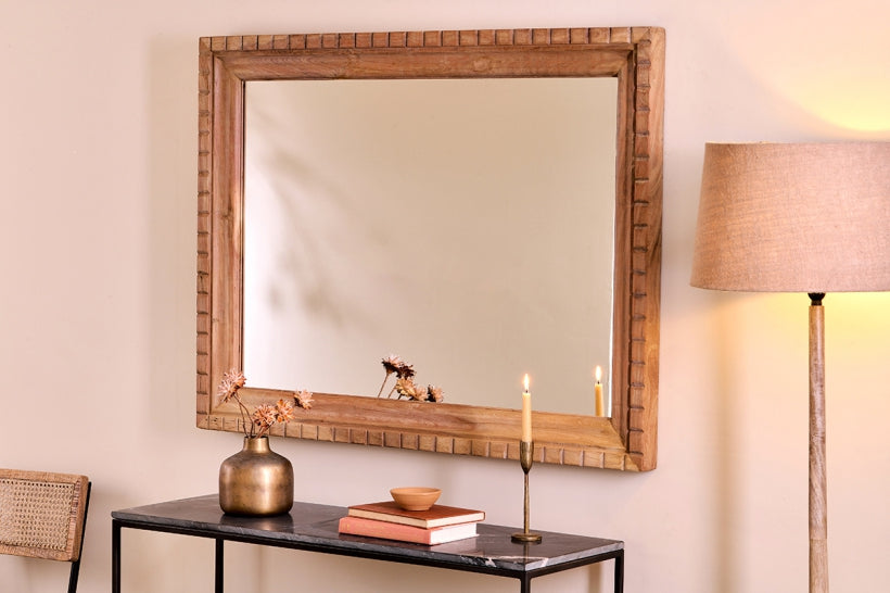 Nalda Reclaimed Wood Carved Mirror - Large - Stable Home Garden