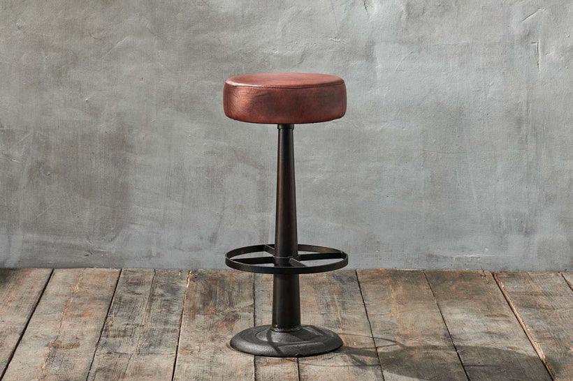 Narwana Leather Round Stool - Chocolate Brown - Stable Home Garden