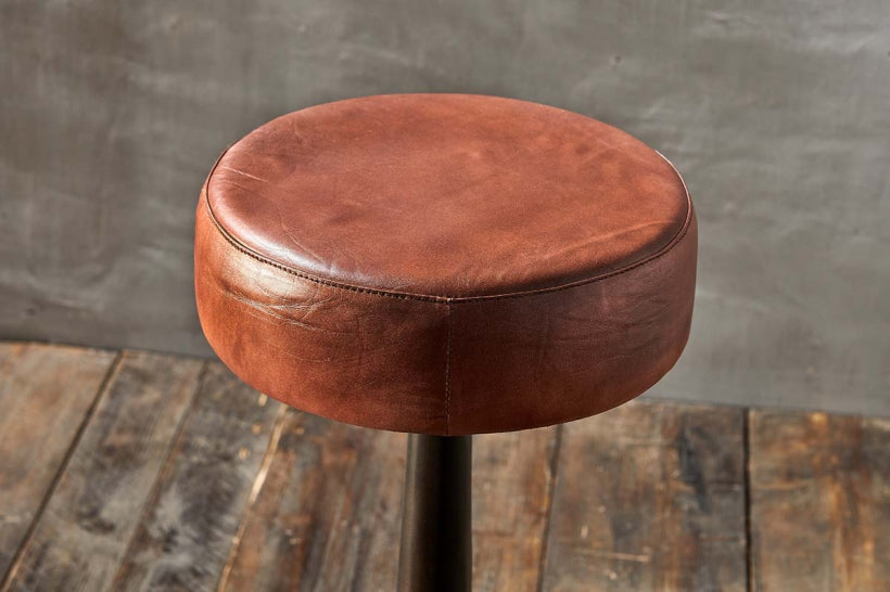Narwana Leather Round Stool - Chocolate Brown - Stable Home Garden