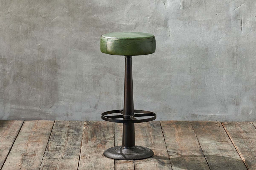 Narwana Leather Round Stool - Rich Green