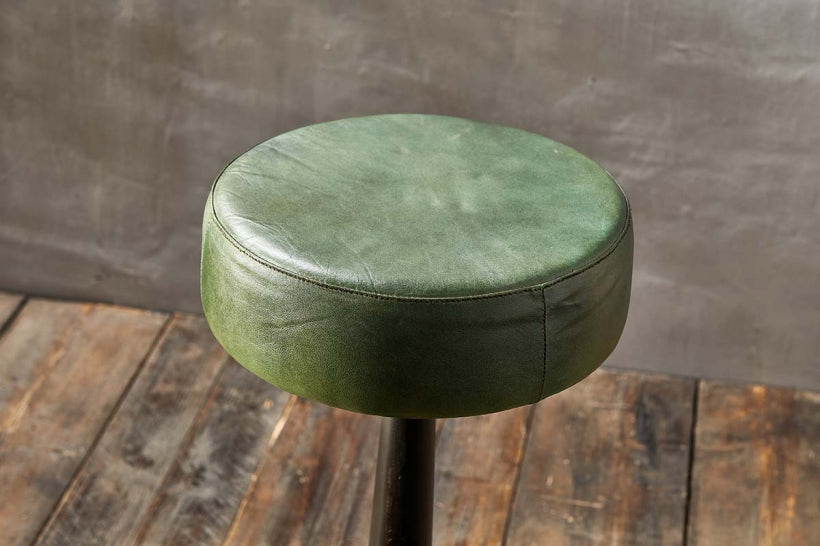 Narwana Leather Round Stool - Rich Green - Stable Home Garden