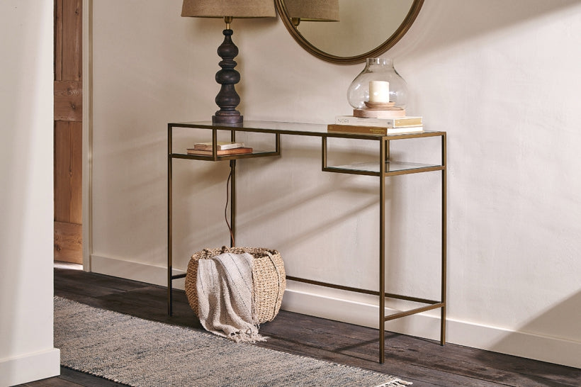 Nakuru Iron &amp; Glass Console Table - Stable Home Garden