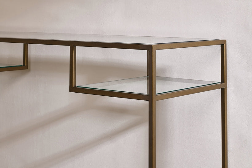 Nakuru Iron &amp; Glass Console Table - Stable Home Garden