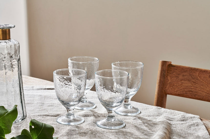 Yala Hammered Wine Glass - Clear Glass - Stable Home Garden